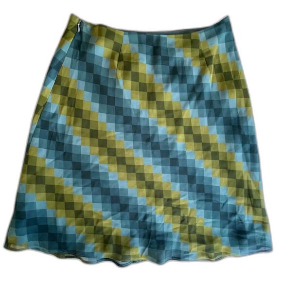 Vintage 90s Ann Taylor A-Line Green Multi Checked Skirt Fully Lined SIZE 8 1990s - Picture 1 of 7